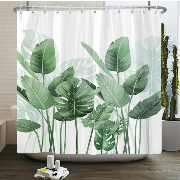 Green Plant Leaves Print Shower Curtains Watercolor Boho Floral Waterproof Morden Bathroom Bathtub Curtain Room Decor With