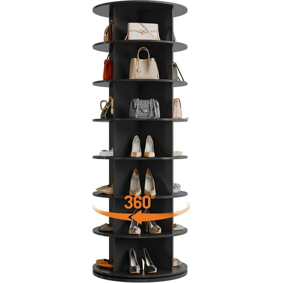 Historyli 7 Tier Rotating Shoe Rack Tower,360° Revolving Free Standing Spinning Shoe Organizer,Vertical Spinning Shoes Display,Shoes Rack Storage Round Carousel,Rotate Shoes Closet Organization，Black