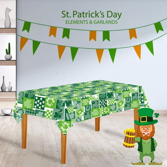 Rectangle St. Patrick's Day Tablecloth,Green Irish Clover Table Cloth, Waterproof and Washable Holiday Table Cover for Party Kitchen Dining Room, 54 x 70 Inch