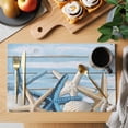 thumbnail image 2 of Blue Coastal Vintage Placemats Set of 4 Ocean Starfish Farmhouse Board Place Mats Indoor Wipeable Table Mats Washable Cloth Dining Table Placemats for Kitchen Holiday Party Home Decor 13x19 Inch, 2 of 9