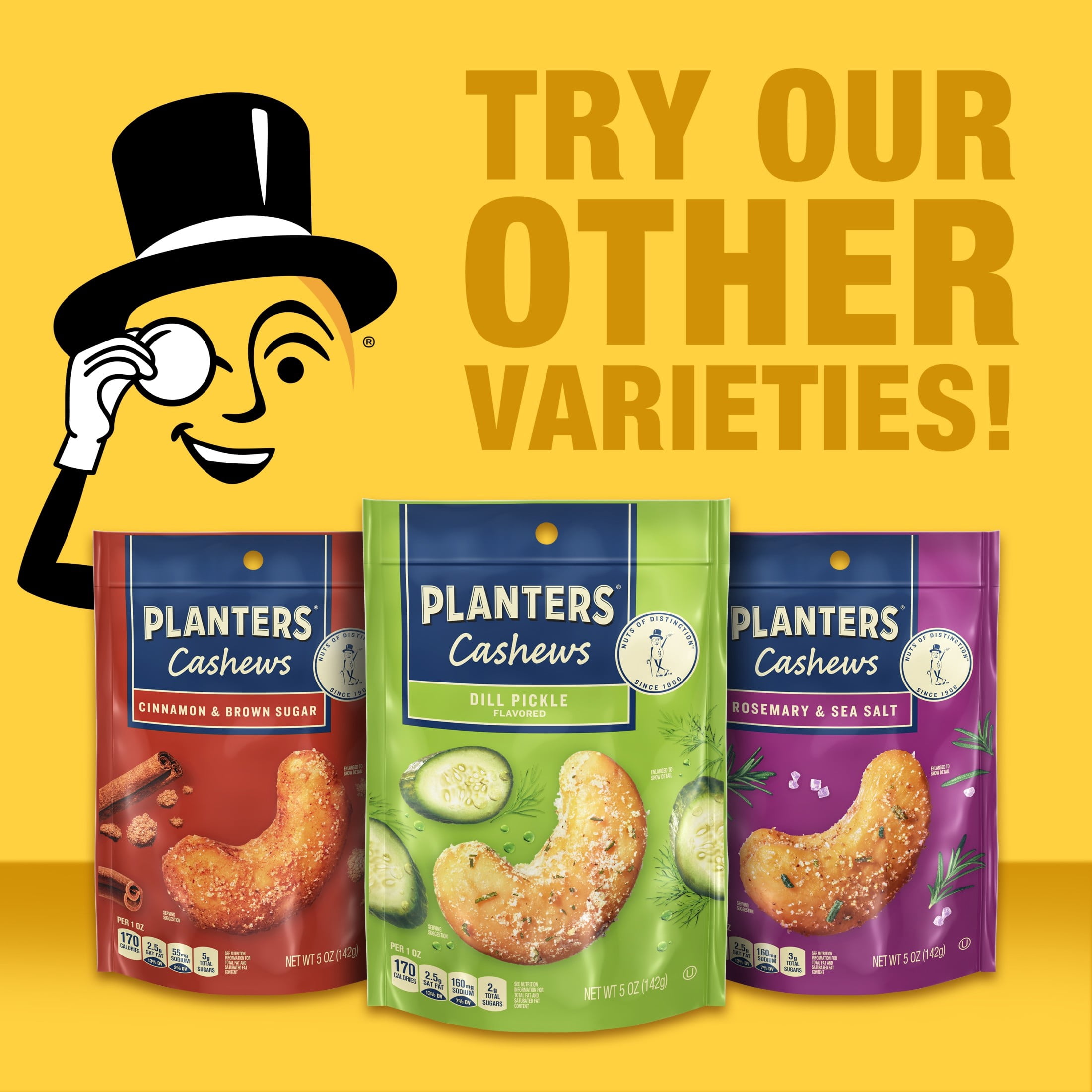 (6 pack) PLANTERS Garlic Chili Crisp Flavored Cashews, 5 oz Resealable Bag