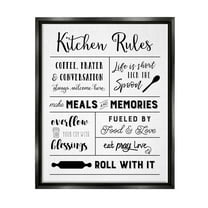 Stupell Industries Minimal Kitchen Rules Chart Food & Beverage Painting Black Floater Framed Canvas Art Print Wall Art, 17 x 21
