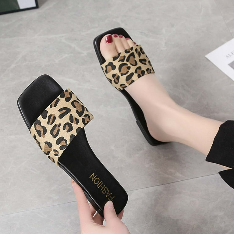 Flat bottomed Leopard Print Slip on Women s Casual Beach Sandals