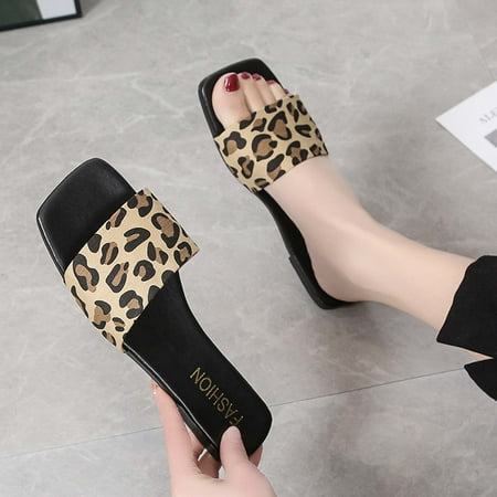 

Herrnalise Flat-bottomed Leopard Print Slip-on Women s Casual Beach Sandals And Slippers Shoes for Women
