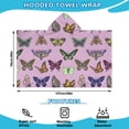thumbnail image 2 of Purple Butterfly Colorful Wing Pattern Hooded Bath Towel，50"x30" for Ages 3 To 12 Kids, Quick Dry Lightweight Soft Microfiber Hood Beach Towel Cover Up for Kids, 2 of 7