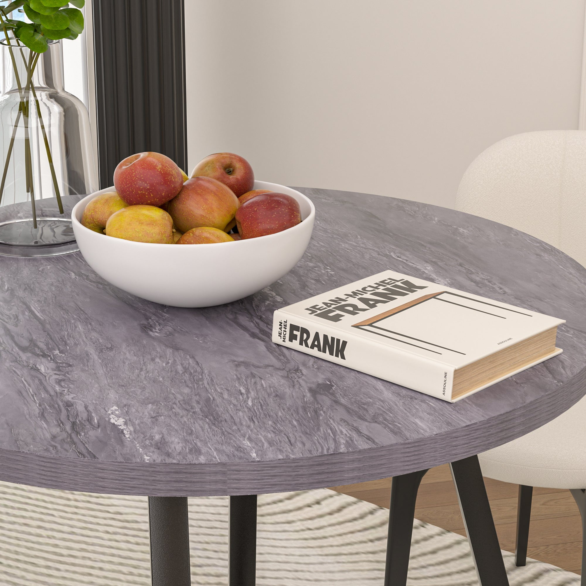 VECELO 35.4" Round Dining Table, Small Kitchen Table with Sturdy Metal Base, Dining Room Table for 2 to 4 Person, Gray