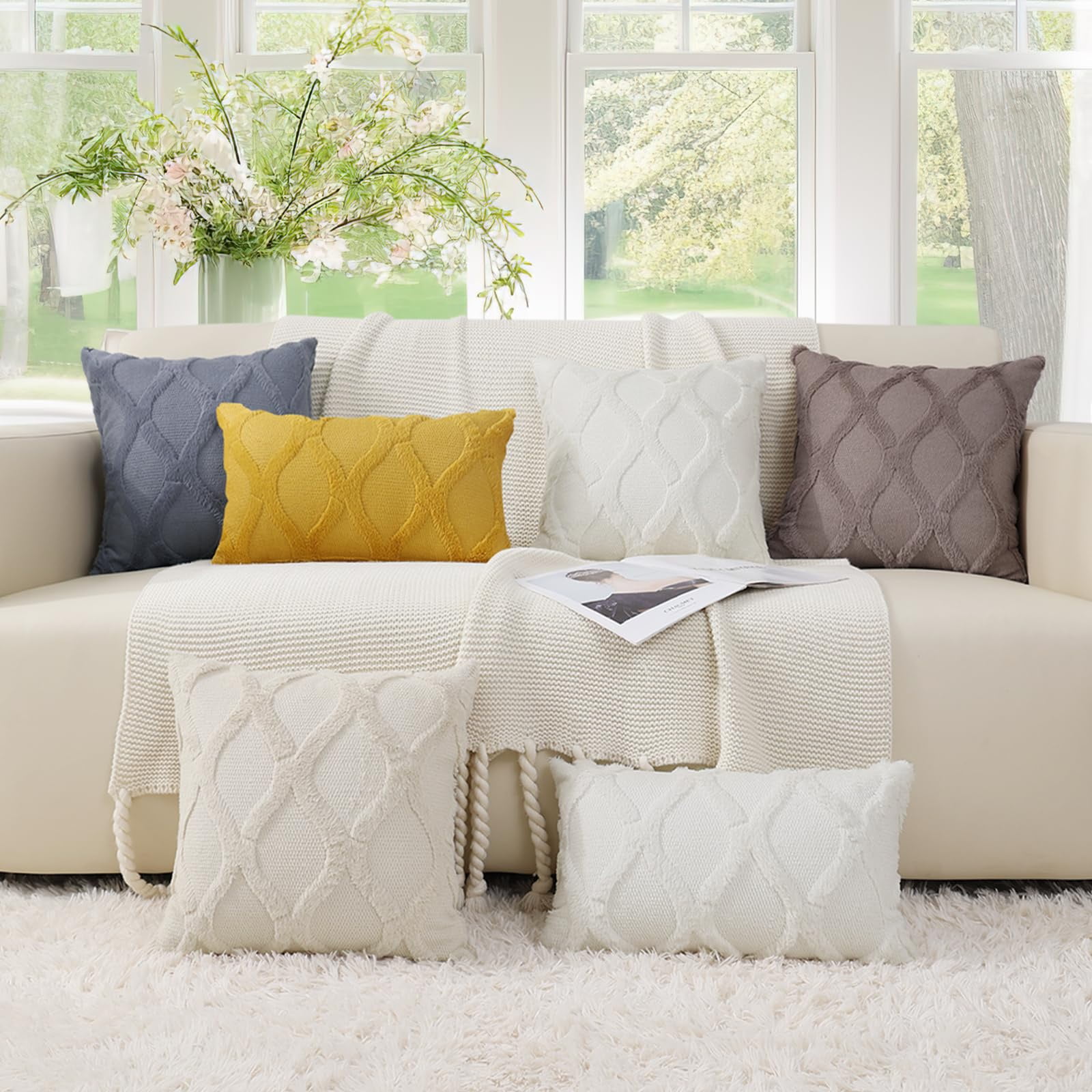 decorUhome Decorative Throw Pillow Covers 20x20 Set of 2, Soft Plush Faux Fur Wool Pillow Covers for Couch, Blue Grey