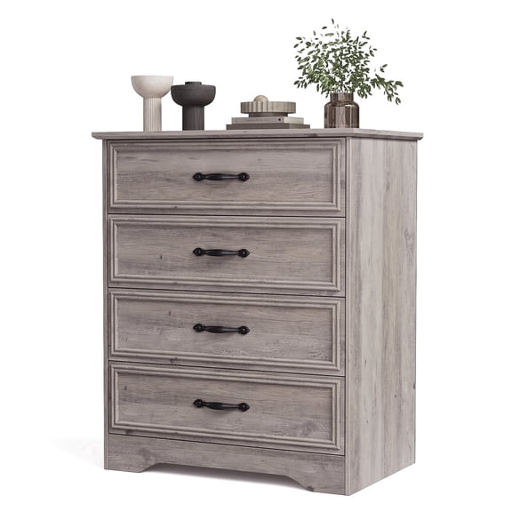 Holliwill 4 Drawer Dressers for Bedroom, Modern Wood Chest of Drawers Storage Cabinet for Living Room, Hallway, Gray