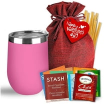 Bellina Tea Gift Baskets for Women and Men - Valentines Day - Insulated Cup, 20 Premium Teas, 10 Honey Straws, Gift Tag & Bag