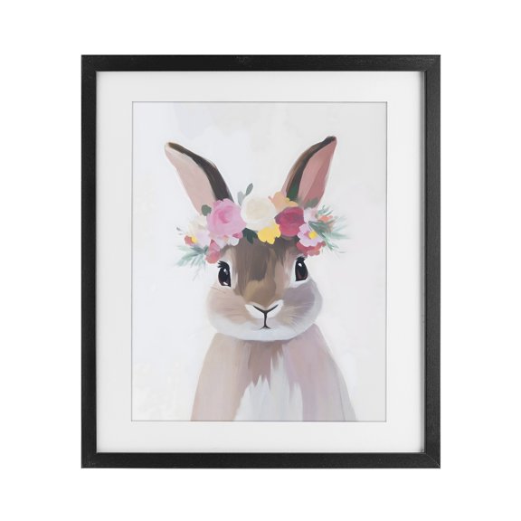Stupell Industries Cottage Flower Crown Rabbit Black Framed Print Under Glass, 17 x 21, by The Prints Vibe