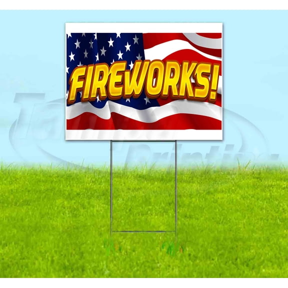 Fireworks (18" x 24") Yard Sign, Includes Metal Step Stake