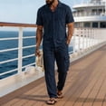 thumbnail image 2 of BVOFAR Mens Summer Beach Outfits 2 Piece Short Sleeve Button Down Shirt and Cargo Pants Sets Casual Vacation Loungewear Navy M, 2 of 7