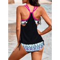 thumbnail image 3 of Womens Blouson Striped Printed Strappy T-Back Push up Tankini Top with Shorts, 3 of 5