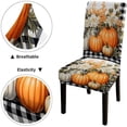 thumbnail image 4 of Black and White Checked Pumpkin Flower Dining Room Chair Covers Set of 6 Stretch Parson Slipcovers Removable Washable Chair Protector for Home Restaurant Banquet, 4 of 6