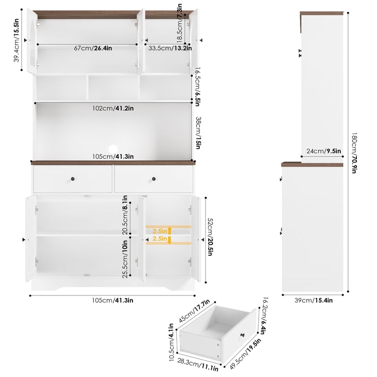 Hiphuta 71" Modern Kitchen Pantry Storage Cabinet, White photo 5