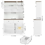 Hiphuta 71in Modern Kitchen Pantry Storage Cabinet, Freestanding Kitchen Hutch Cabinet with Adjustable Shelves & Microwave Stand, Coffee Hutch for Dining Room, White
