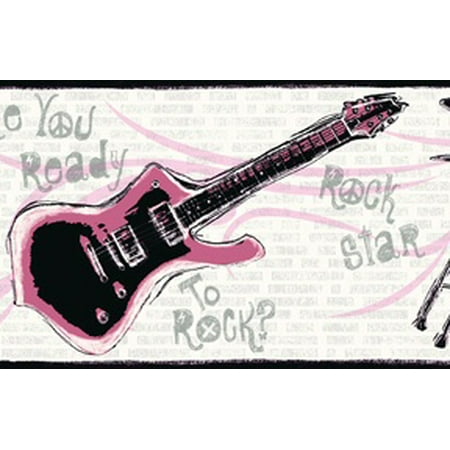 877634 Guitar Rock N Roll Black Pink Wallpaper Border Je3639b