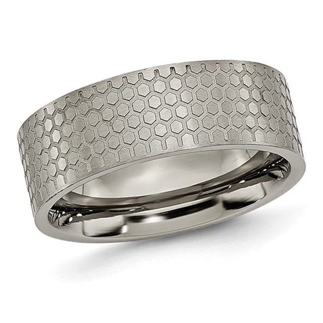 Mens Titanium Pattern Brushed Flat Band Ring 8mm