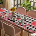 thumbnail image 3 of Pink Valentine's Day Table Cloths for 8 Foot Rectangle Tables, Love Heart Roses Gnomes Truck Plaid Patio Waterproof Elastic Fitted Tablecloths, Washable Rectangular Table Cover for Camping, 3 of 8
