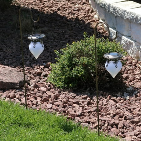 Patio Light Hooks Sunnydaze 35 Inch Hanging Rain Drop Outdoor LED Solar Light With Shepherd Hook (Set of 2) ()