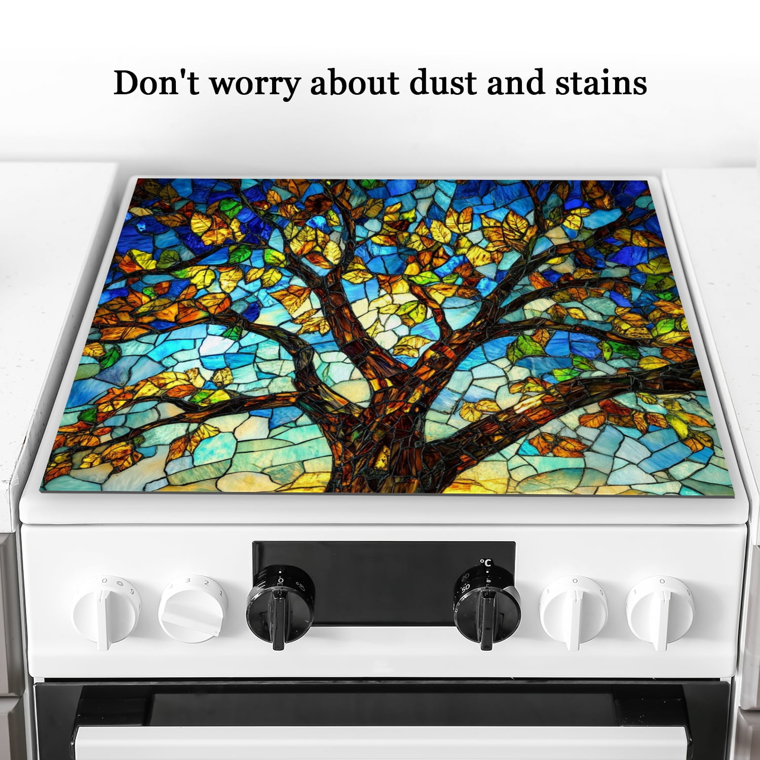 Stove Top Covers For Glasstop Stoves, Blue Tree of Life Retro Washable Oilproof Stove Mat, Multifunctional Protector Decorative Pad for Kitchen RV (28×20 Inch)