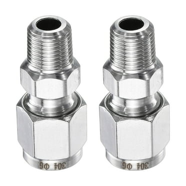 Uxcell 2pcs Compression Fitting 6mm OD x 1/8" NPT Male Stainless Steel Coupler Adapter