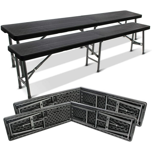 Todeco 2 Pcs Imitated Rattan Plastic Folding Bench With Carrying Handle 6 Portable Picnic Party Camping Dining Bench Seat Multipurpose Bench Seat For Indoor Outdoor Max Load 550 Lbs Black Walmart Com