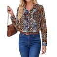 thumbnail image 4 of Fantaslook Womens Button Down Shirts Boho Floral Printed Long Sleeve Blouses Business Work Shirt Dressy Casual Loose Tops, 4 of 10