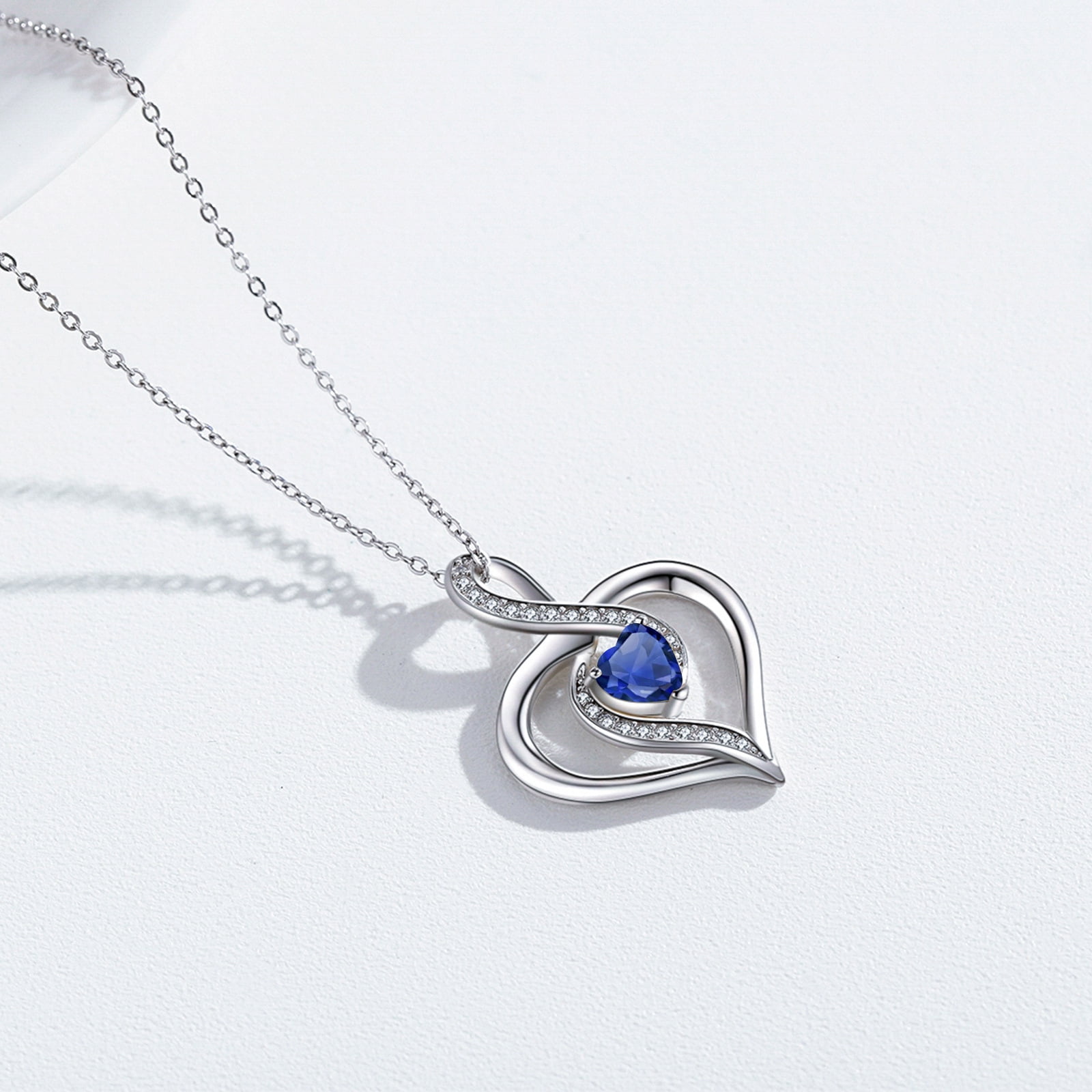 Coachuhhar Heart Necklace 925 Sterling Silver Infinity Birthstone Necklace Love Heart Pendant Necklace Jewelry Birthday Gift for Women