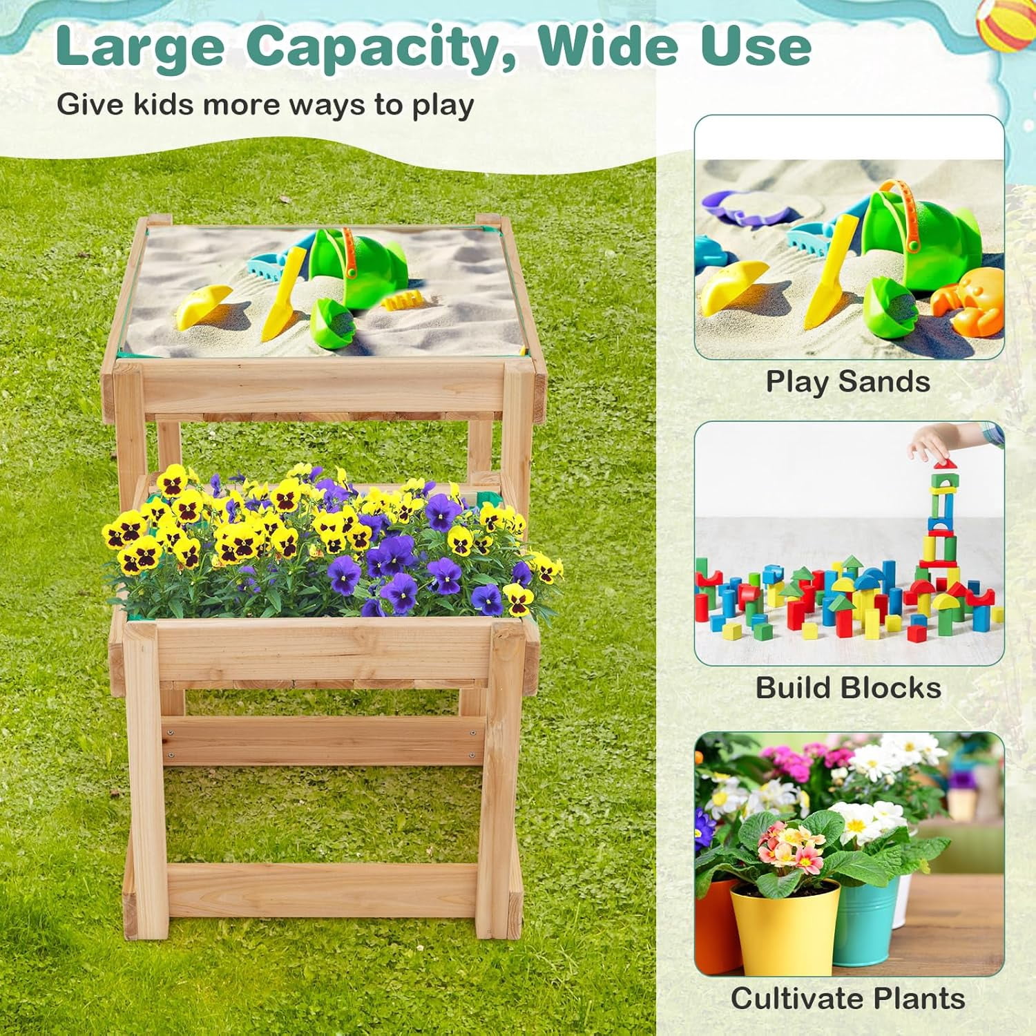 GLACER Sand Table, Space-Saving Toddler Activity Table with Built-in Liner, Protective Cover, Water and Sandbox Table for 3+ Years Old Boys and Girls, 2 Pcs Sensory Table for Garden, , Backyard