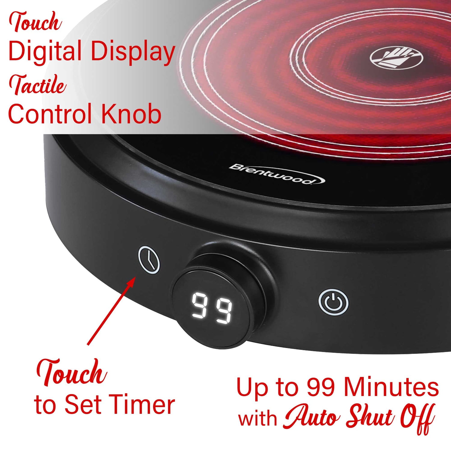 Brentwood Select 1,300-Watt 10-In. Countertop Ceramic Glass Cooktop Surface with Single 8-In. Infrared Burner, Black