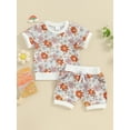 thumbnail image 2 of FEORJGP Toddler Baby Girl 2Pcs Summer Outfits 0-6Y Infant Short Sleeve T-Shirt Floral Print Shirt Crew Neck Tops + Elastic Shorts Set Newborn Loose Casual Clothes, 2 of 9