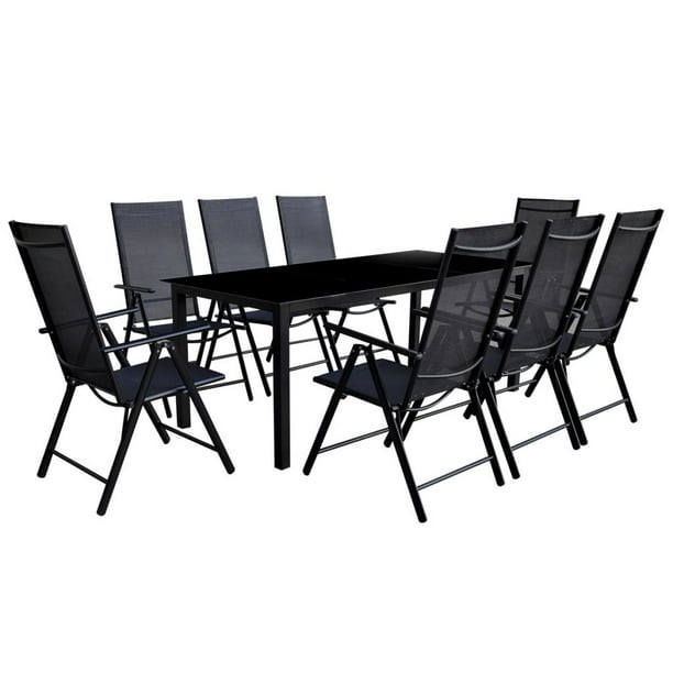 OTVIAP 9 Piece Folding Outdoor Dining Set Aluminium Black ...