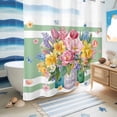 thumbnail image 5 of No Hook Shower Curtain, Watercolor Floral Shower Curtains for Bathroom with See Through Top Window, Spring Flowers Butterflies Leaves Green Waterproof & Washable Bath Curtain Long 72"x78", 5 of 9