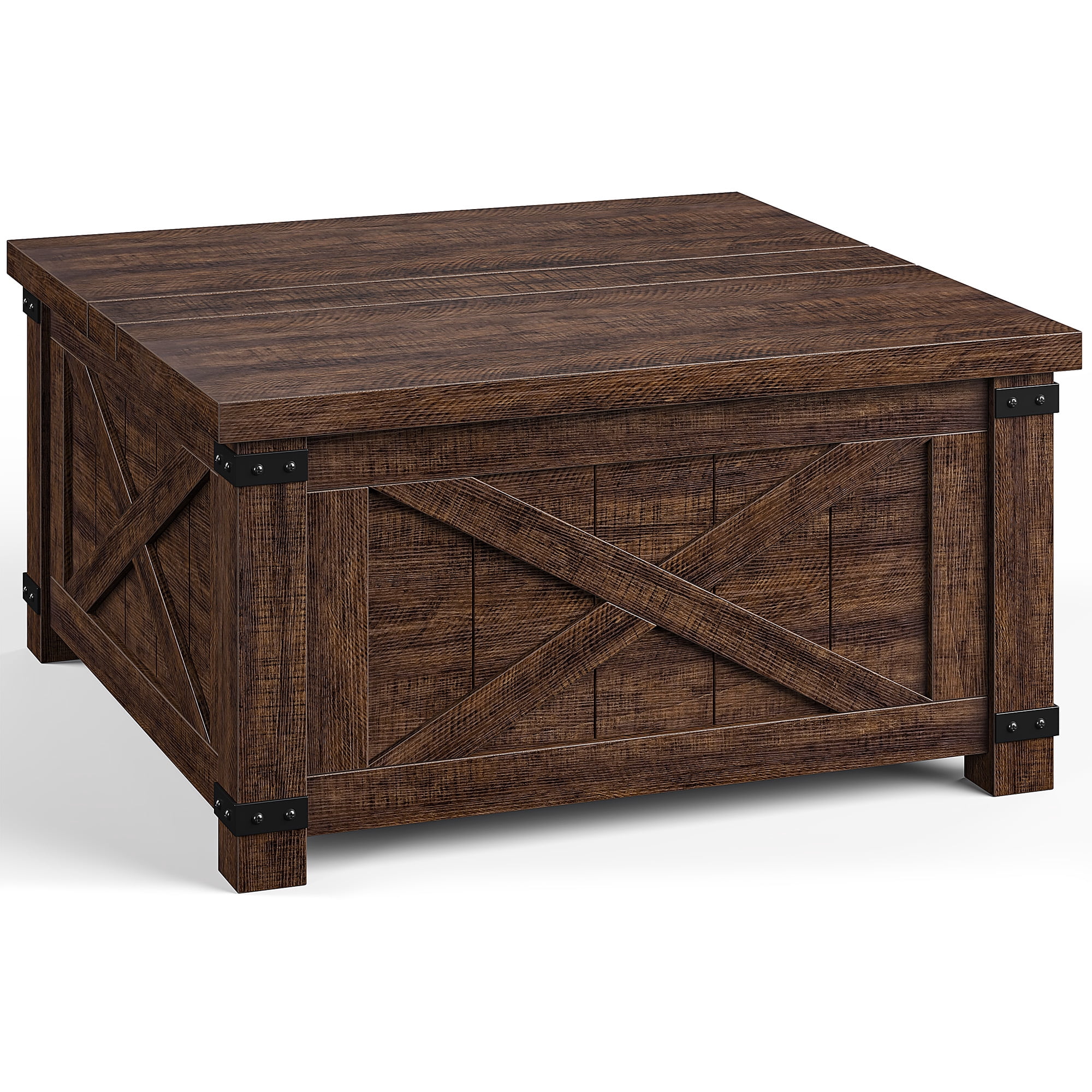 Romorgniz 35.7" W Square Lift Top Coffee Table Farmhouse Coffee Table with Large Hidden Storage Wooden Center Table for Living Room, Brown