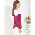 thumbnail image 4 of Camiseta De Manga Larga Con Cuello En V Y Henley Dividida Para Mujer Fucsia M, 4 of 6