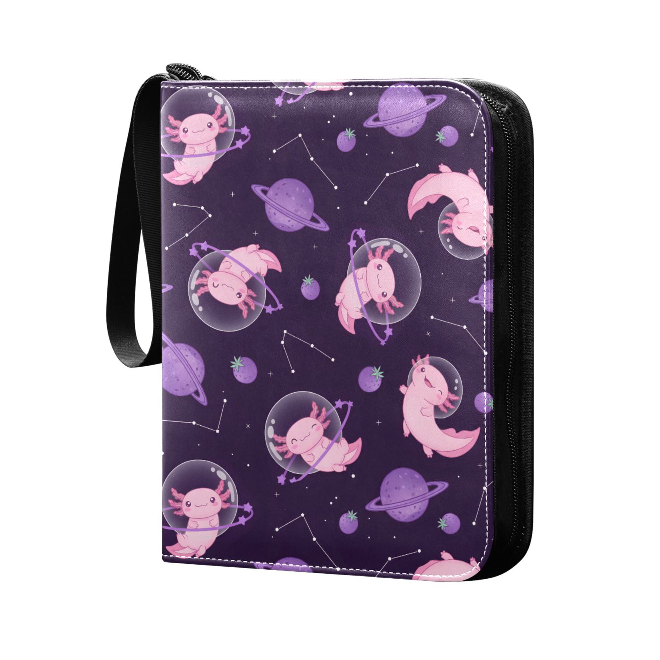 ALAZA Cute Axolotl Planet Trading Card Binder 4 Pocket Cards Collection Album 400 Folder Holder