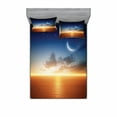 thumbnail image 2 of Ambesonne Scenery Fitted Sheet & Pillow Sham Set, Sunset Sky Moon Stars, Twin, Navy Yellow Orange, 2 of 3