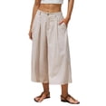 thumbnail image 4 of Breezora Women's Linen Cotton Pants Summer Wide Leg Casual Cropped Culottes With Pockets Loose Breathable Relaxed Fit Daily Trousers, 4 of 10
