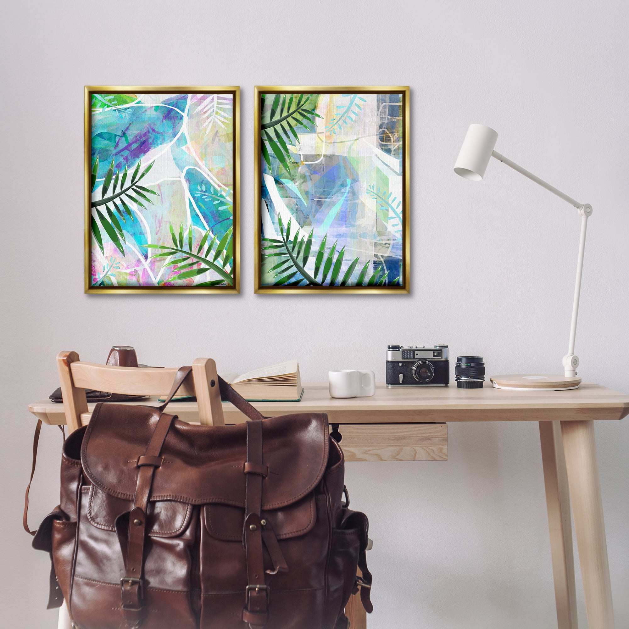 Stupell Industries Abstract Pastel Palm Shapes Plants & Flowers Painting Gold Floater Framed Canvas Art Print Wall Art, 17 x 25, Set of 2