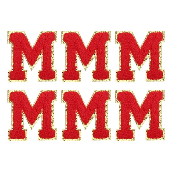 Uxcell Letter M Chenille Letter Patches Self Adhesive Stick on Embroidered Patch for Clothing Repair(Red, Pack of 6)