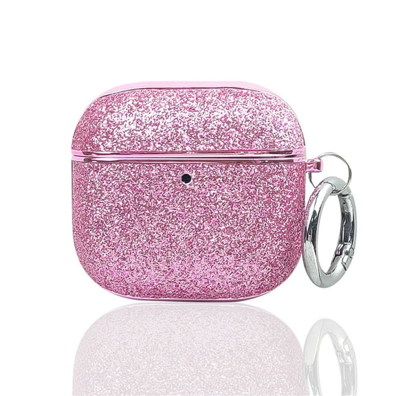 Allytechgroup for AirPods 4th Gen Case with Keychain, Slim Shockproof Bling Glitter Cover for Women Girls Anti-Scratch PC TPU Protective Case with Precise Cutouts & Comfortable Grip, Pink