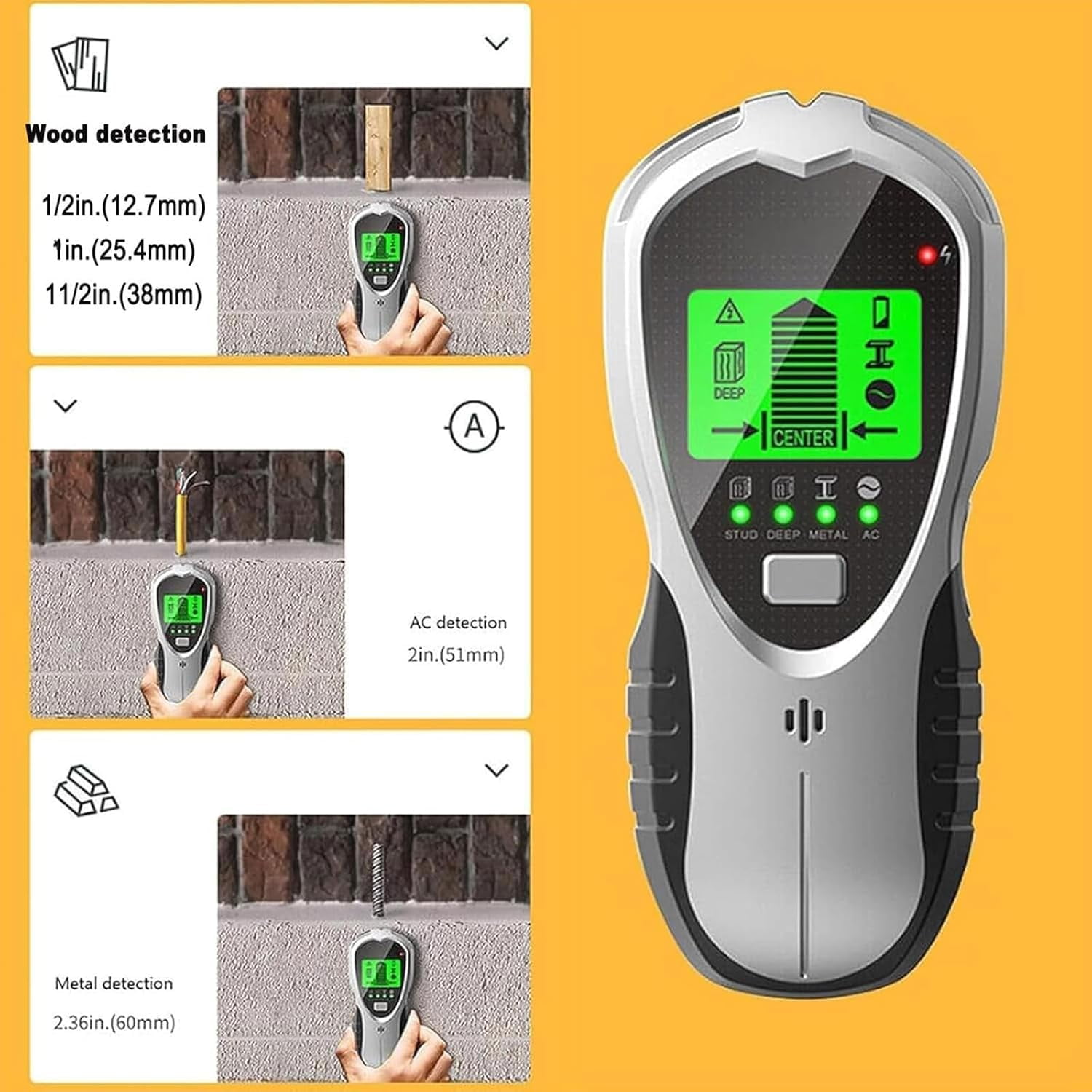 SHIORLAM Stud Finder Wall Detector, Multifunction Cable Detector, Wire Finder Tool with LCD Display, 5 Modes and Real-Time Alerts, Stud Center Edge Detector, for Wood AC Wire Metal