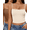 Darkbrown+beige, variant on Ekouaer Black Tops for Women Ribbed Spaghetti Strap Tank Top Square Neck Camisoles Summer 2026 Y2k