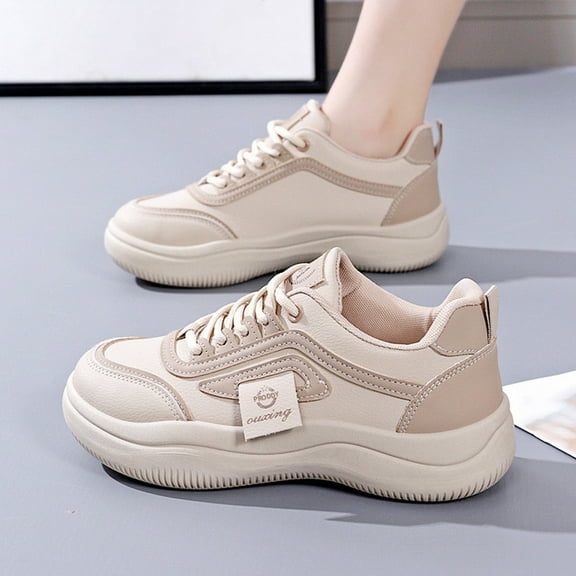 Fdrone Women's Chunky Platform Sneakers Leather Surface Soft Sole Non-Slip Sports Stylish Casual Light and Wear-Resistant Walking Jogging Running Board Shoes