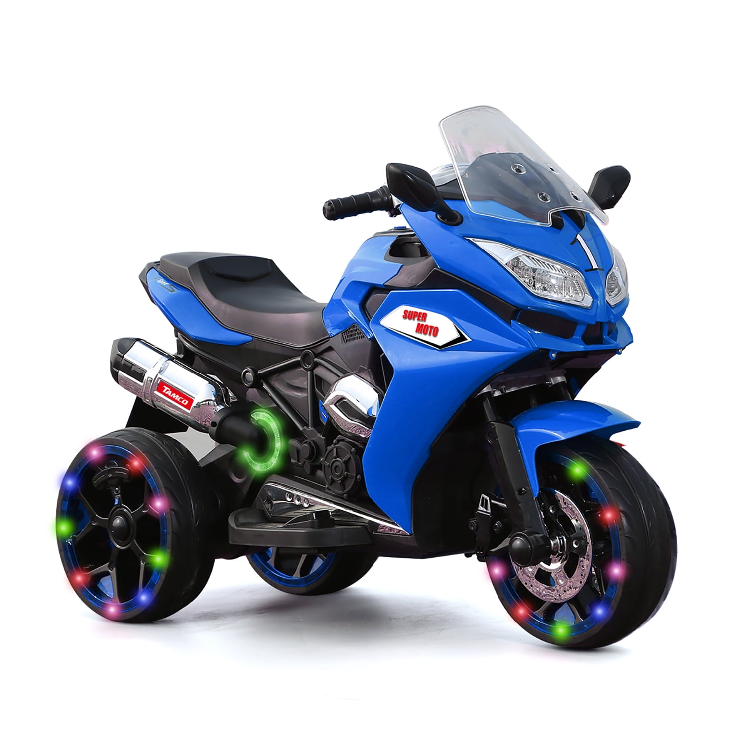 CIPACHO Kids Motorcycle 12V Ride On Car Toy with 3 Lighting Wheel Battery Powered Trike Motorbike for Kids 3 and Up, Blue