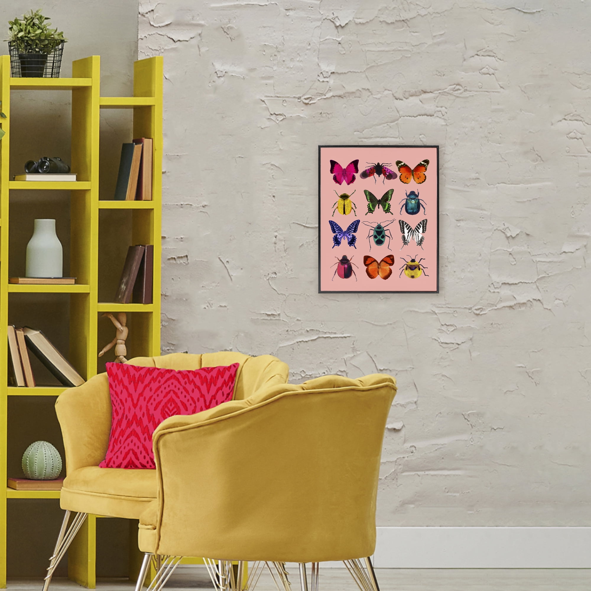 Colorful Bug Species on Pink Black Framed Giclee Art, design by LISH Creative