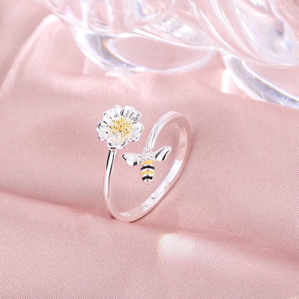 100% 925 Anillos de plata esterlina para mujer flor abeja Simple de moda Retro Anillos abiertos regalos de fiesta Accesorios