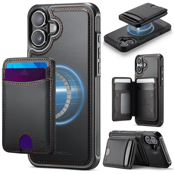Decase for iPhone 17 Case,Compatible with Mag-Safe, 2 in 1 Detachable RFID Blocking Slim Magnetic Card Holder,Shockproof Leather Hybrid Wallet Case,Black