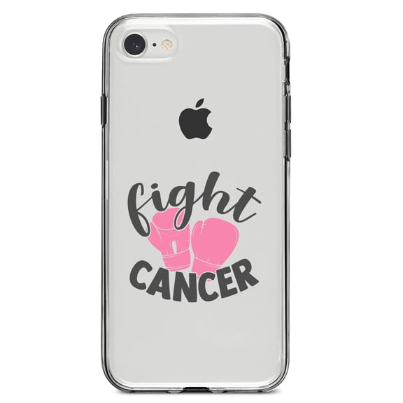 DistinctInk Clear Shockproof Hybrid Case for iPhone 7 8 SE (2020 Model) 4.7" Screen TPU Bumper Acrylic Back Tempered Glass Screen Protector - Pink Ribbon Cancer - Fight Boxing Gloves